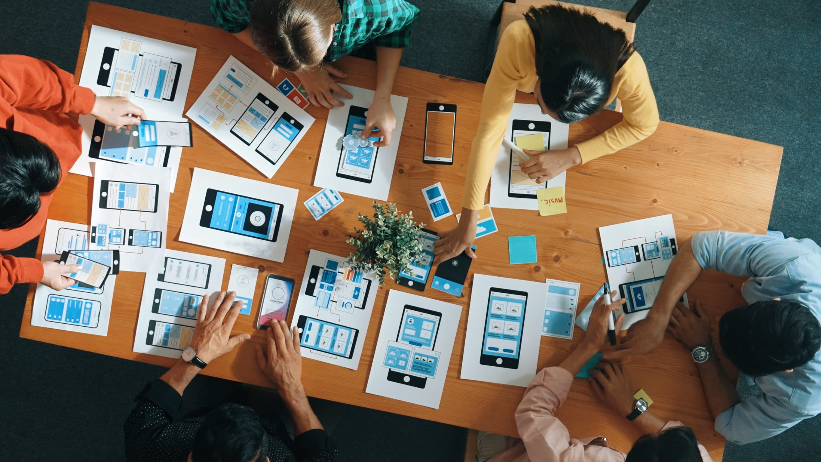 Wireframes and interface design on desk