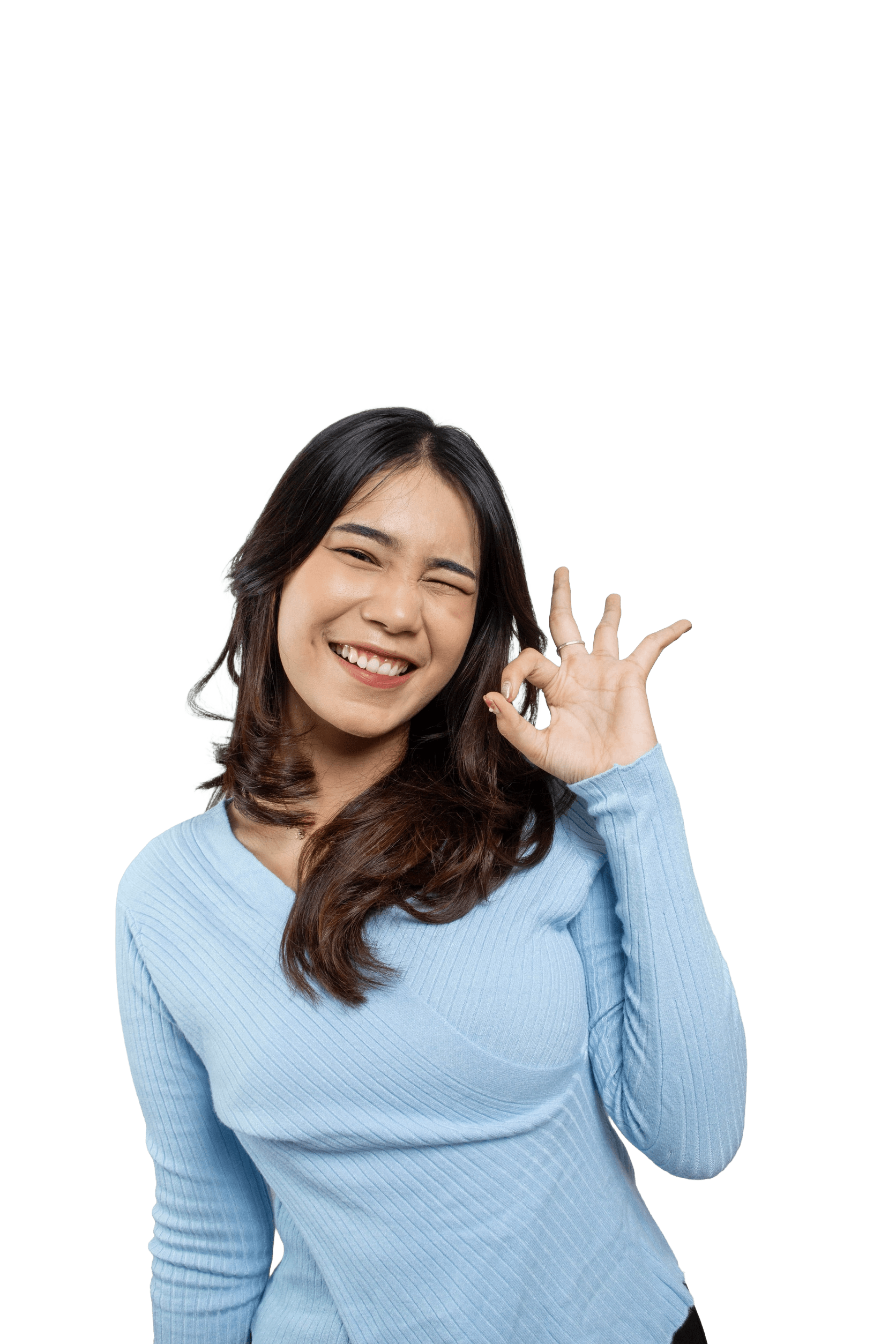 Woman making okay gesture